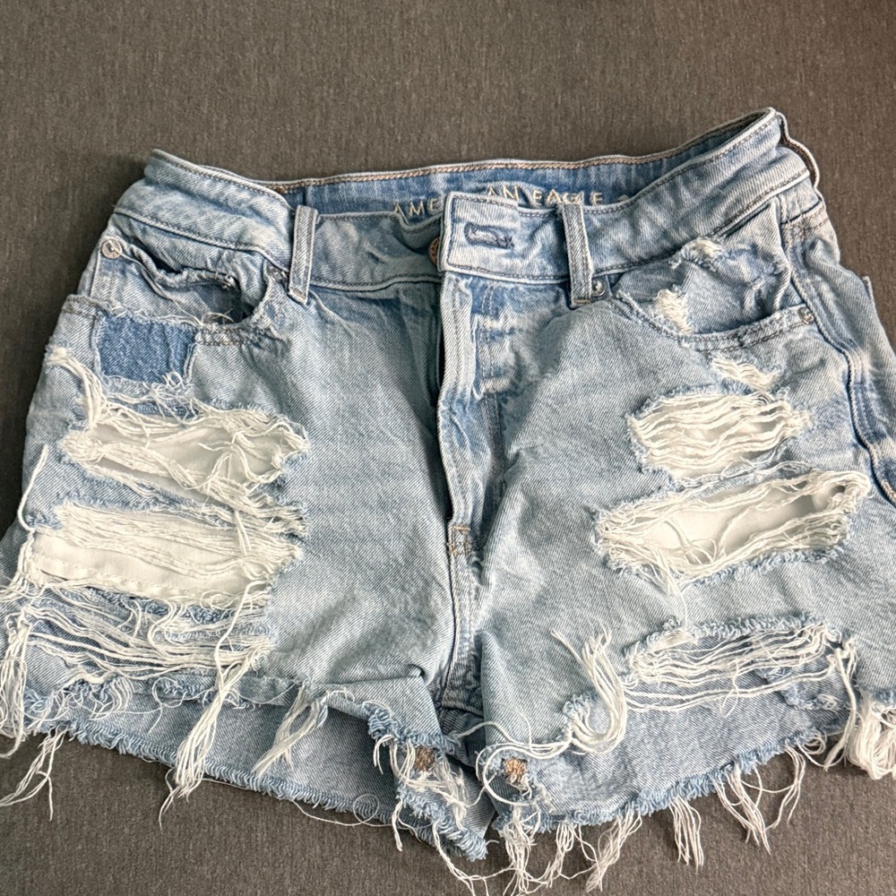 American Eagle Ripped Light Blue Jean Shorts
